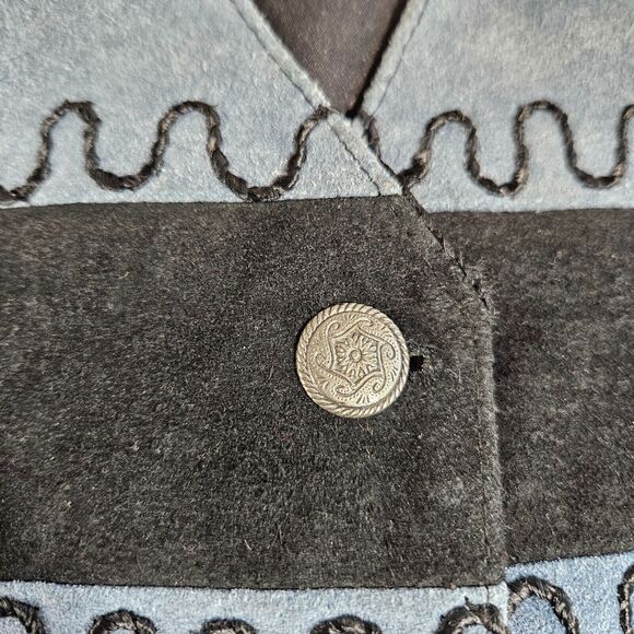 TanTrums Vest Womens Medium Blue Leather/Suede Embroidered Cottagecore Western - Picture 7 of 12